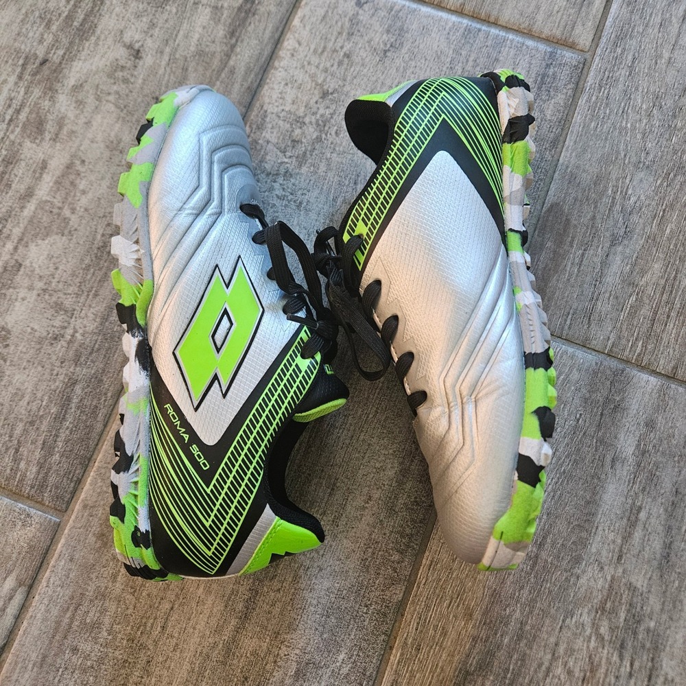 Lotto Roma 500 Turf Cleat Youth Size 5 Silver Black Lime Green Soccer Shoes
